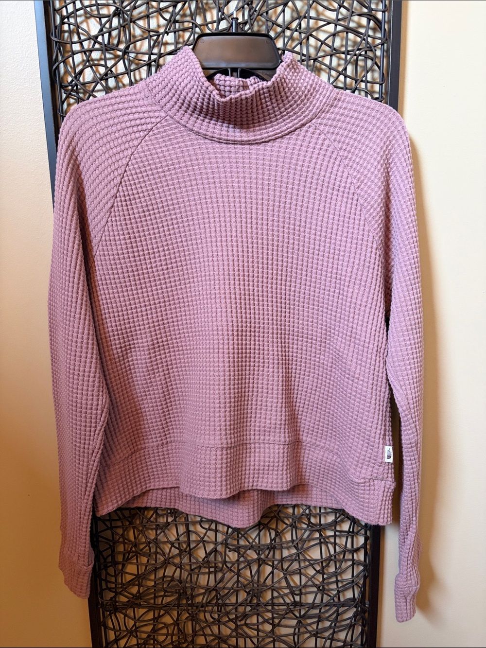 Waffle Knit Mock Neck Sweatshirt- Dusty Pink